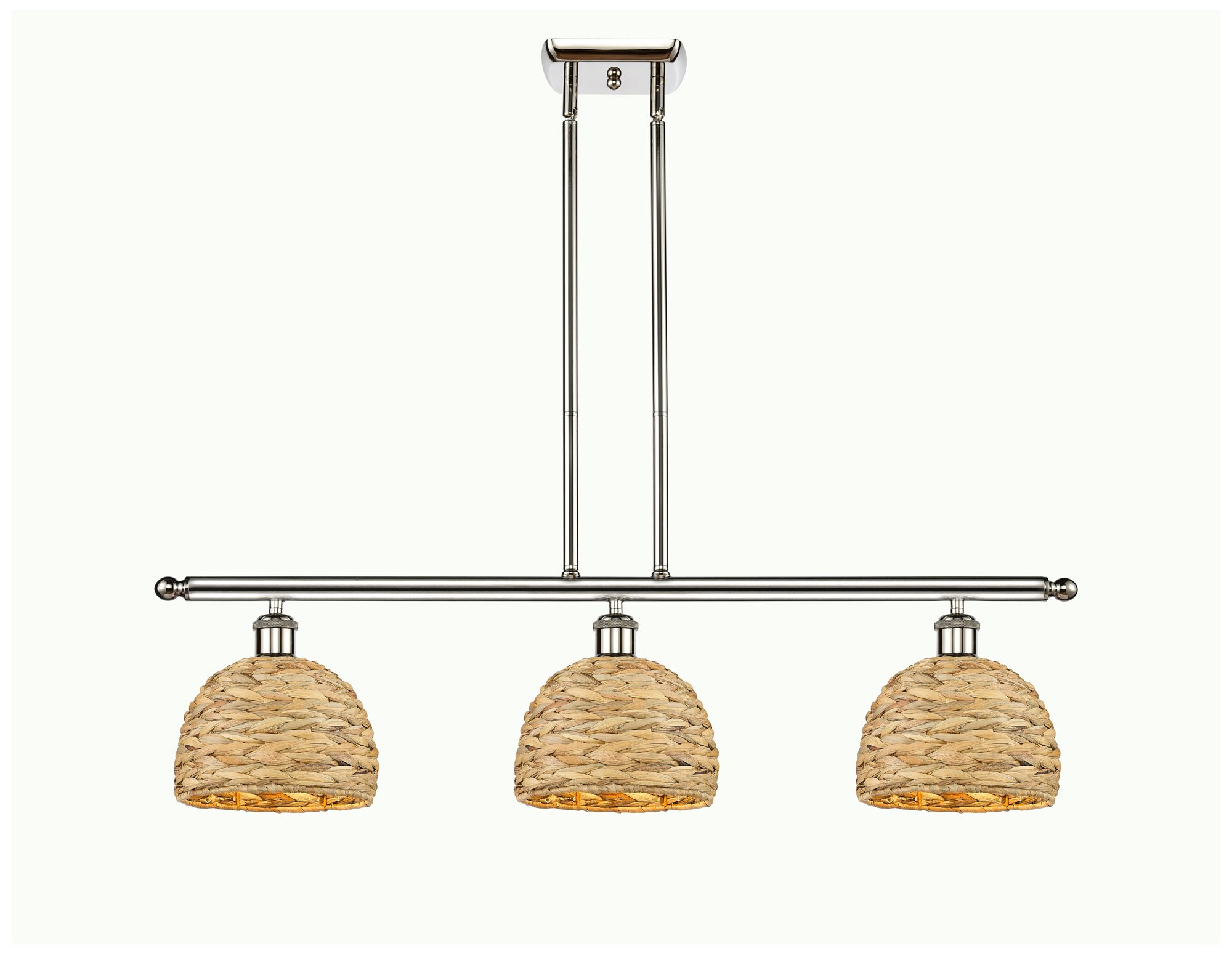 Woven Rattan 36"W 3 Light Polish Nickel Stem Island Light w/ Natural S