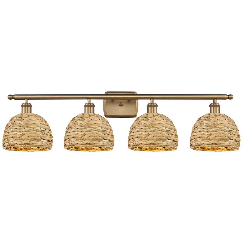 Image 1 Woven Rattan 38" Wide Brushed Brass 4-Light Bath Light