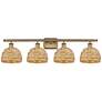 1_Woven Rattan 38" Wide Brushed Brass 4-Light Bath Light
