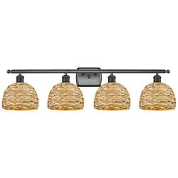 Woven Rattan 38" Wide Oil-Rubbed Bronze 4-Light Bath Light