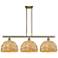 Woven Rattan 38"W 3 Light Antique Brass Stem Pendant w/ Natural Shade