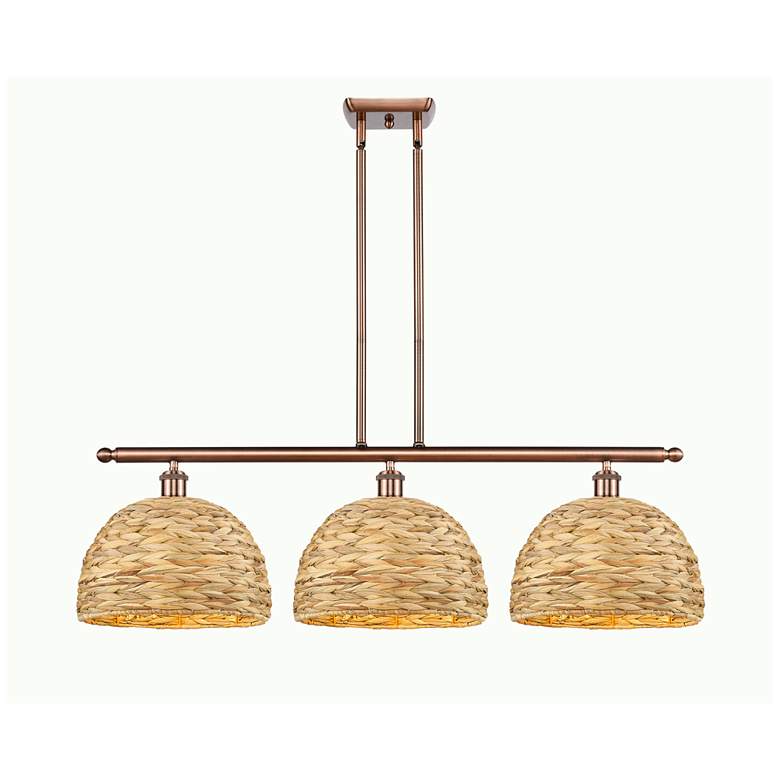Image 1 Woven Rattan 38"W 3 Light Copper Stem Hung Island Pendant w/ Natural S