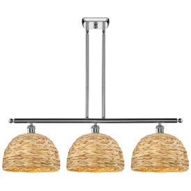 Woven Rattan 38"W 3 Light Polished Chrome Stem Pendant w/ Natural Shad Woven Rattan 38"W 3 Light Polished Chrome Stem Pendant w/ Natural Shad