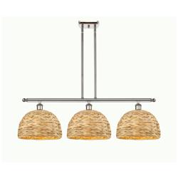 Woven Rattan 38"W 3 Light Polished Nickel Stem Pendant w/ Natural Shad