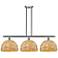 Woven Rattan 38"W 3 Light Satin Nickel Stem Island Pendant w/ Natural