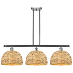 Woven Rattan 38"W 3 Light Satin Nickel Stem Island Pendant w/ Natural