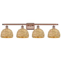 Woven Rattan 38&quot;W 4 Light Antique Copper Bath Light With Natural Shade