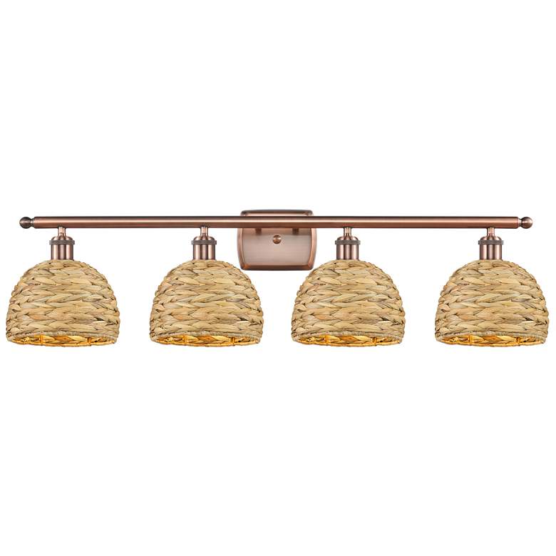 Image 1 Woven Rattan 38"W 4 Light Antique Copper Bath Light With Natural Shade
