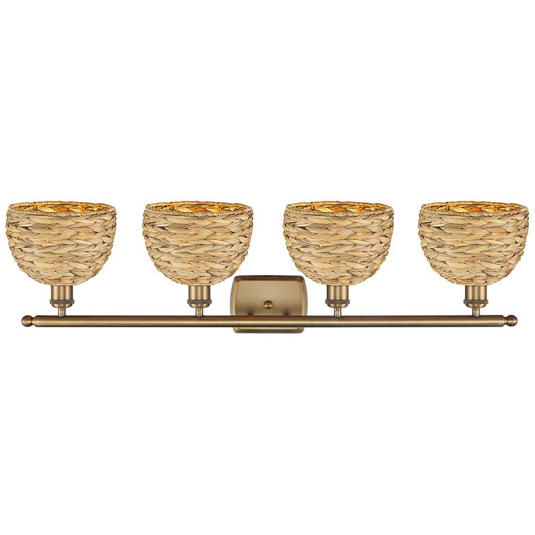 Image 3 Woven Rattan 38"W 4 Light Brushed Brass Bath Light With Natural Shade more views