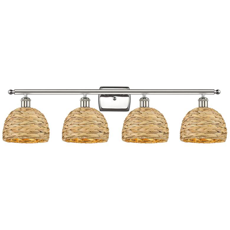 Image 1 Woven Rattan 38"W 4 Light Polished Nickel Bath Light With Natural Shad