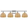 Woven Rattan 38"W 4 Light Polished Nickel Bath Light With Natural Shad