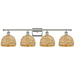 Woven Rattan 38&quot;W 4 Light Polished Nickel Bath Light With Natural Shad