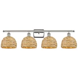 Woven Rattan 38"W 4 Light Polished Nickel Bath Light With Natural Shad Woven Rattan 38"W 4 Light Polished Nickel Bath Light With Natural Shad