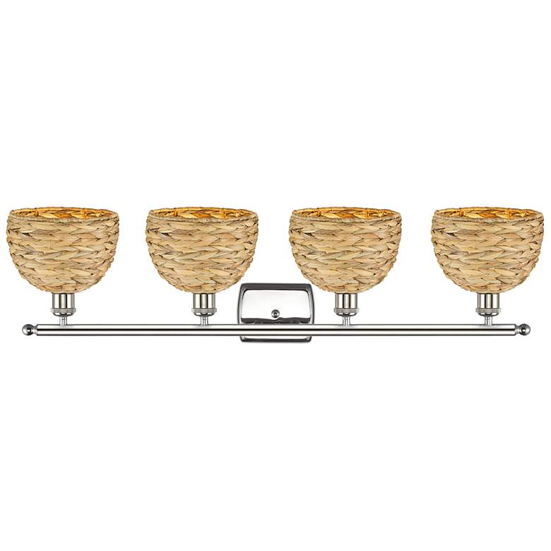 Image 2 Woven Rattan 38"W 4 Light Polished Nickel Bath Light With Natural Shad more views