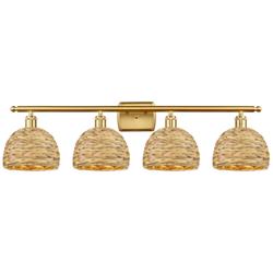 Woven Rattan 38&quot;W 4 Light Satin Gold Bath Vanity Light With Natural Sh
