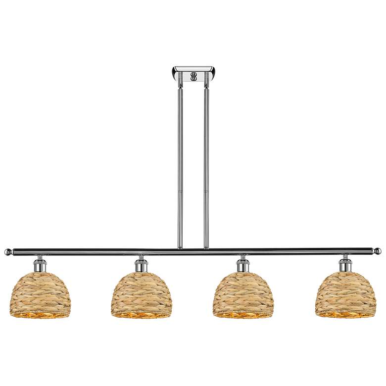 Image 1 Woven Rattan 48"W 4 Light Chrome Stem Island Light w/ Natural Shade