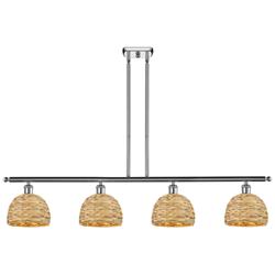 Woven Rattan 48"W 4 Light Chrome Stem Island Light w/ Natural Shade