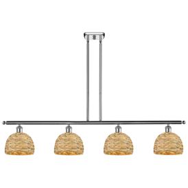 Woven Rattan 48"W 4 Light Chrome Stem Island Light w/ Natural Shade Woven Rattan 48"W 4 Light Chrome Stem Island Light w/ Natural Shade