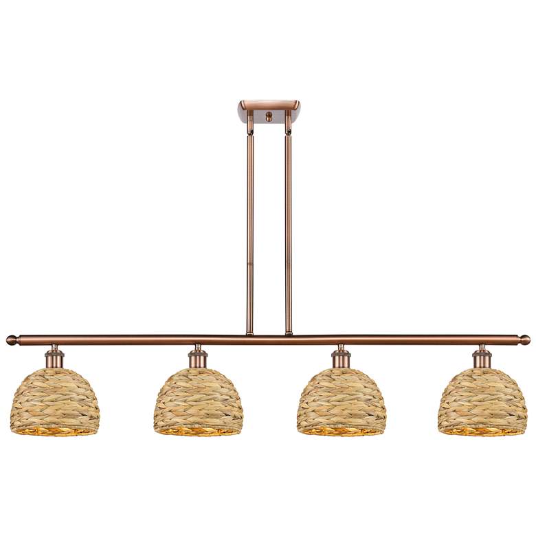 Image 1 Woven Rattan 48"W 4 Light Copper Stem Hung Island Light With Natural S