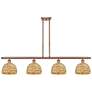 Woven Rattan 48"W 4 Light Copper Stem Hung Island Light With Natural S