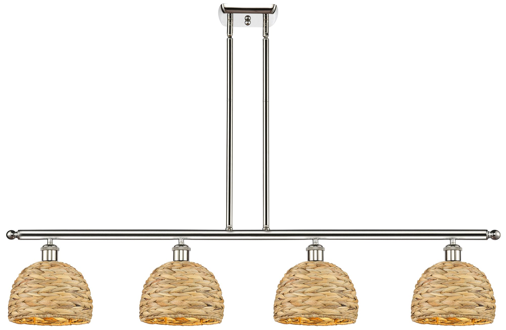 Woven Rattan 48"W 4 Light Polish Nickel Stem Island Light w/ Natural S
