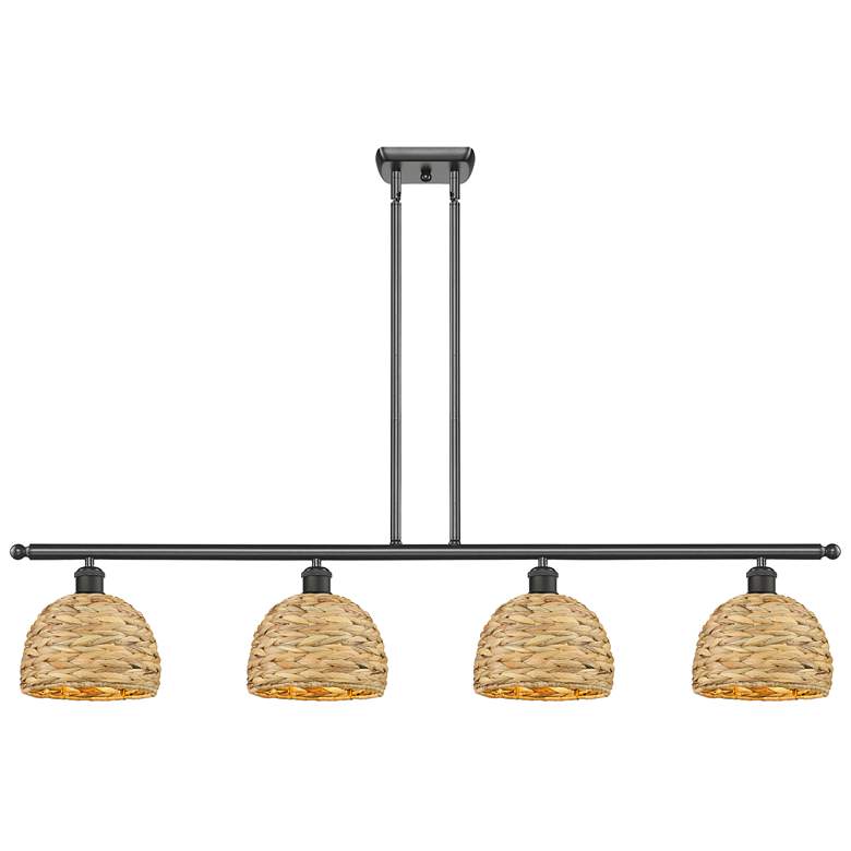Image 1 Woven Rattan 48"W 4 Light Rubbed Bronze Stem Island Light w/ Natural S