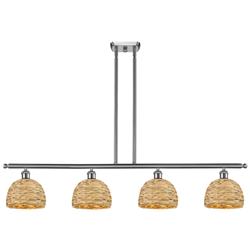 Woven Rattan 48"W 4 Light Satin Nickel Stem Island Light w/ Natural Sh