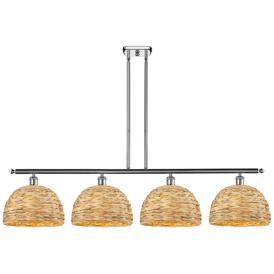 Woven Rattan 50"W 4 Light Chrome Stem Island Light w/ Natural Shade Woven Rattan 50"W 4 Light Chrome Stem Island Light w/ Natural Shade
