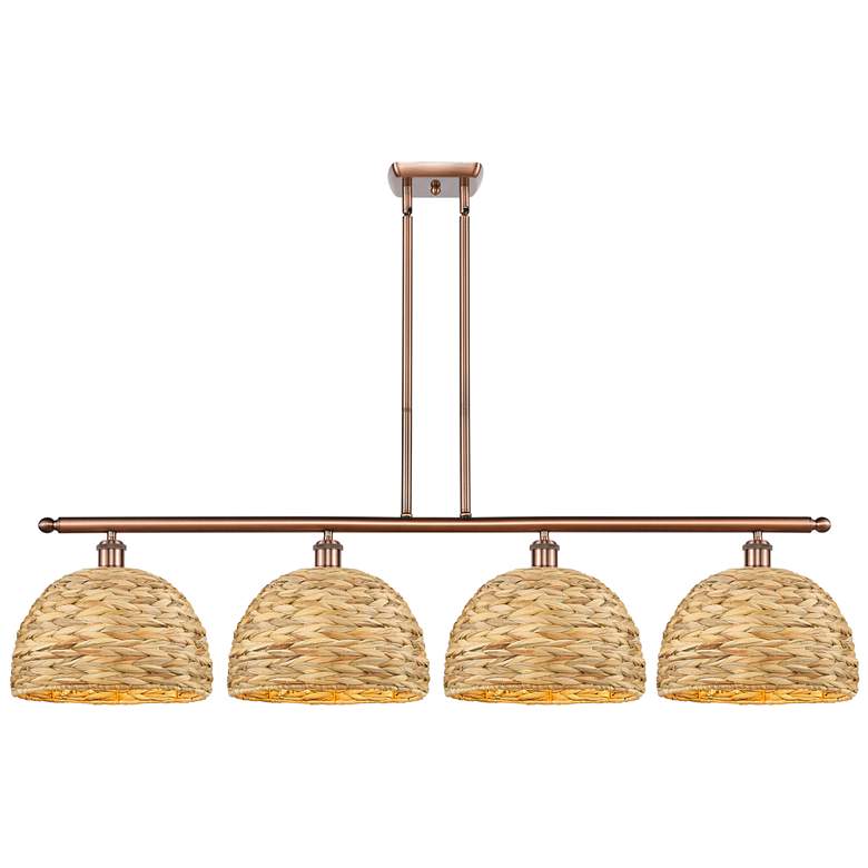 Image 1 Woven Rattan 50"W 4 Light Copper Stem Hung Island Light With Natural S