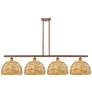 Woven Rattan 50"W 4 Light Copper Stem Hung Island Light With Natural S