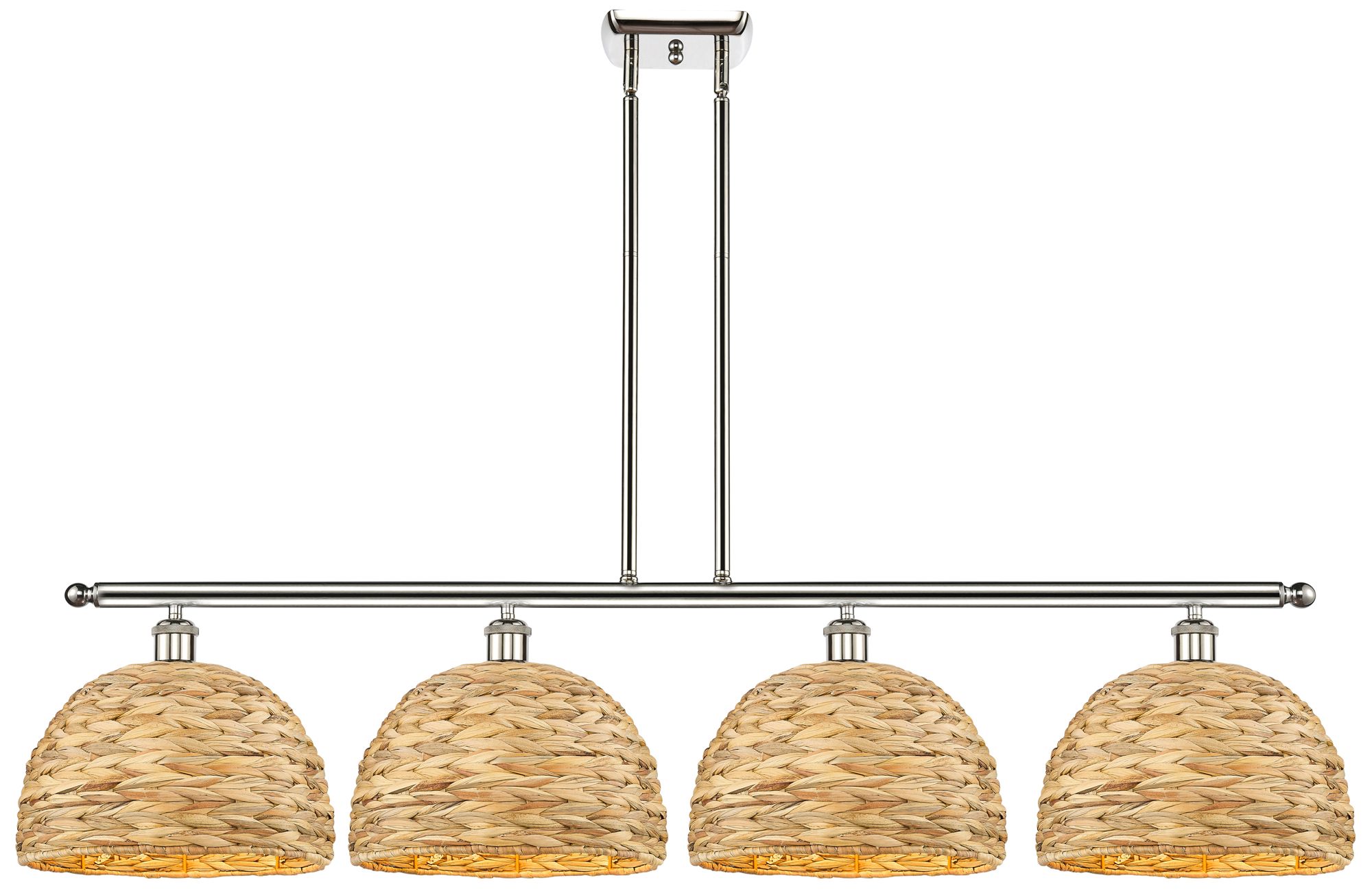 Woven Rattan 50"W 4 Light Polish Nickel Stem Island Light w/ Natural S
