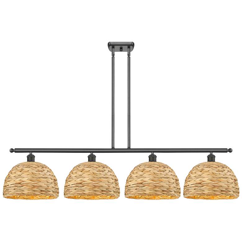 Image 1 Woven Rattan 50"W 4 Light Rubbed Bronze Stem Island Light w/ Natural S