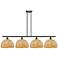 Woven Rattan 50"W 4 Light Rubbed Bronze Stem Island Light w/ Natural S