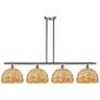 Woven Rattan 50"W 4 Light Satin Nickel Stem Island Light w/ Natural Sh