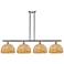 Woven Rattan 50"W 4 Light Satin Nickel Stem Island Light w/ Natural Sh