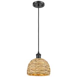Woven Rattan 8" Wide Matte Black Mini Pendant