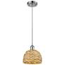 Woven Rattan 8" Wide Polished Chrome Corded Pendant With Natural Shade