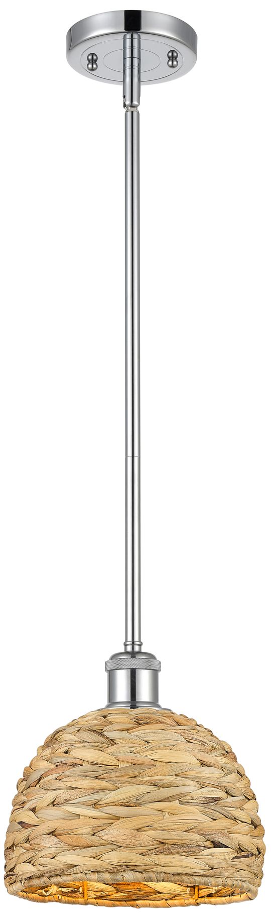 Woven Rattan 8" Wide Polished Chrome Mini Pendant