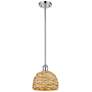 Woven Rattan 8" Wide Polished Chrome Stem Hung Pendant With Natural Sh