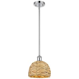 Woven Rattan 8" Wide Polished Chrome Stem Hung Pendant With Natural Sh Woven Rattan 8" Wide Polished Chrome Stem Hung Pendant With Natural Sh