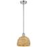 Woven Rattan 8" Wide Polished Chrome Stem Hung Pendant With Natural Sh