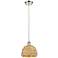 Woven Rattan 8" Wide Polished Nickel Corded Pendant With Natural Shade