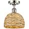 Woven Rattan 8" Wide Polished Nickel Semi.Flush Mount With Natural Sha