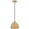 Woven Rattan 8" Wide Satin Gold Corded Pendant With Natural Shade