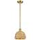 Woven Rattan 8" Wide Satin Gold Stem Hung Pendant With Natural Shade