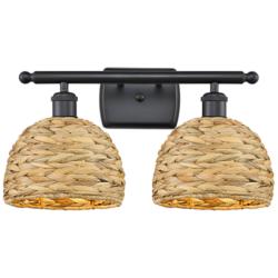 Woven Rattan 9 3/4" High Matte Black 2-Light Wall Sconce