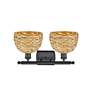 2_Woven Rattan 9 3/4" High Matte Black 2-Light Wall Sconce more views