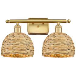 Woven Rattan 9 3/4" High Satin Gold 2-Light Wall Sconce
