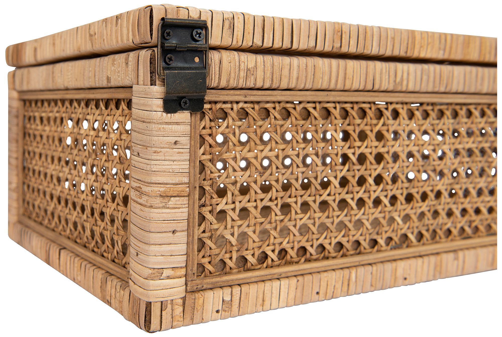 Image 2 Woven Rattan and Wood Display Boxes with Glass Lids, Set of 2 more views