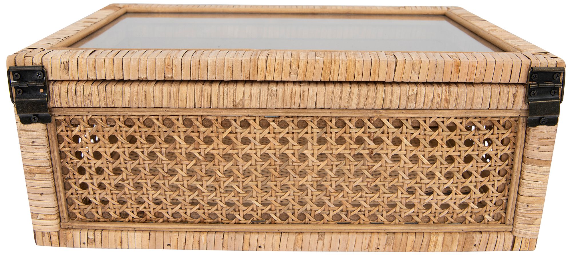 Image 3 Woven Rattan and Wood Display Boxes with Glass Lids, Set of 2 more views